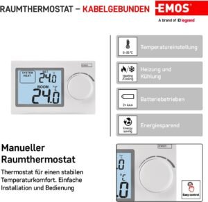 Thermostat numérique EMOS filaire LCD 5-35°C pose en surface