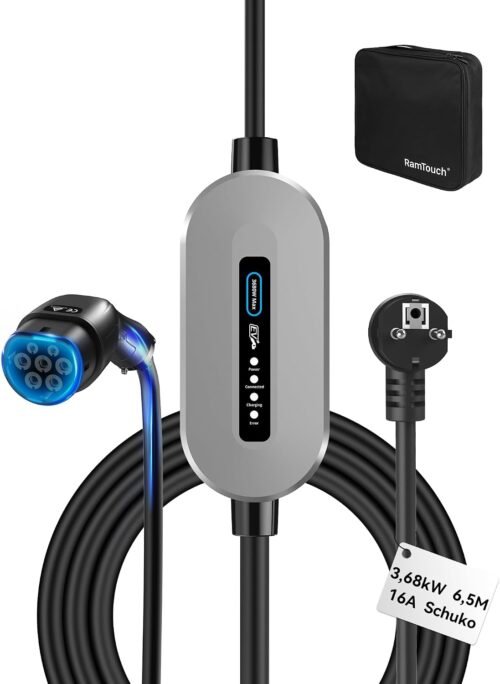 Chargeur voiture électrique 3,68 kW Type 2 6,5 m Schuko
