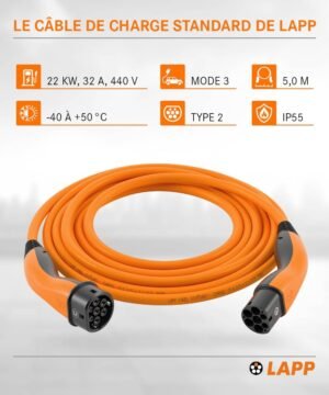 Câble de recharge Type 2 Lapp Mobility 5 m 32A 22 kW