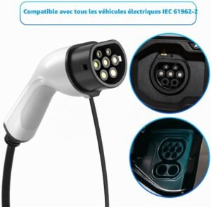 Câble de recharge Type 2 VE 22 kW 32 A 3 phases 15 m