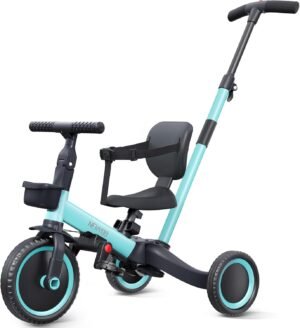 Tricycle draisienne 5 en 1 newyoo 1-3 ans bleu avec barre