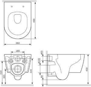 WC suspendu AM.PM FlashClean noir mat 49 cm - sans bord