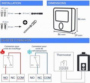 Chronothermostat programmable 2 fils C-LOGIC LCD 5A sans WiFi