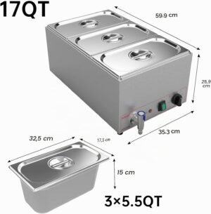 Bain-marie inoxydable 16L 3 sections Valgus Commerciale