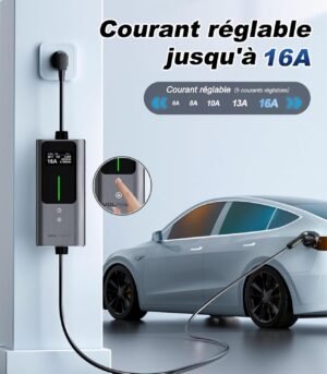 Chargeur voiture électrique Type 2 3,6 kW 5m courant 6-16A