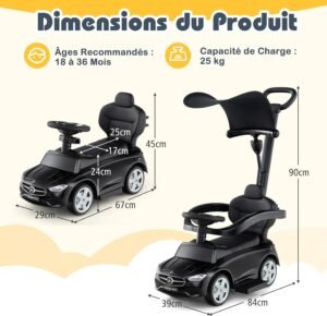 Porteur enfant Mercedes-Benz COSTWAY 3-en-1, canopy réglable