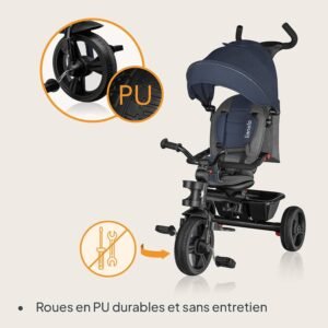 Tricycle bébé Lionelo évolutif 2 en 1, siège 360° Bleu jean