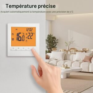 Thermostat intelligent programmable mural chaudière gaz grand écran LCD