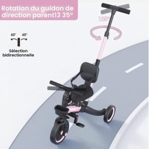 Draisienne 5 en 1 newyoo 1-3 ans, barre de poussée, rose