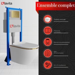 Élément mural WC 40 cm Lavita – kit complet sans rebord Or