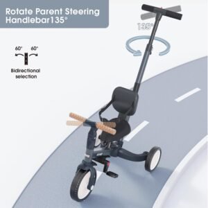 Tricycle 5 en 1 newyoo 1-3 ans, barre de poussée, anthracite