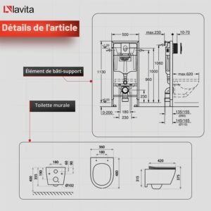 WC suspendu mural Lavita blanc sans bord, abattant SoftClose