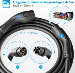 Câble de recharge Type 2 Rosaking 22 kW 5 m 3 phases 32A