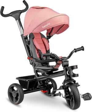 Tricycle bébé évolutif Lionelo Haari 2 en 1, siège 360° Rose