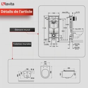 WC suspendu LAVITA Sofi Slim doré abattant SoftClose
