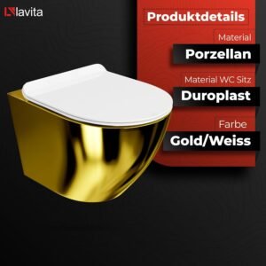 WC suspendu LAVITA sans bord doré/blanc abattant SoftClose
