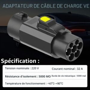 Adaptateur Type 2 vers Type 1 32 A – Haute qualité