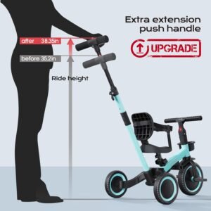 Tricycle draisienne 5 en 1 newyoo 1-3 ans bleu avec barre