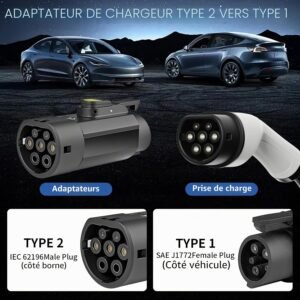 Adaptateur Type 2 vers Type 1 32 A – Haute qualité