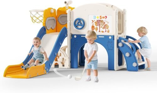 Toboggan pour enfants 170 cm a Toboggan pour enfants 170 cm autoportant 6-en-1 bleu