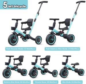 Tricycle draisienne 5 en 1 newyoo 1-3 ans bleu avec barre