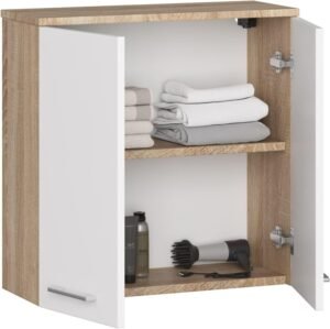 Meuble haut WC suspendu AKORD L60 2 portes Chêne/Blanc