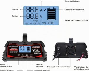 Chargeur batterie intelligent Yinleader 12/24V 40A LiFePO4