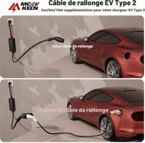 Rallonge câble VE Type 2 7kW 32A 5m Serrure IEC62196-2