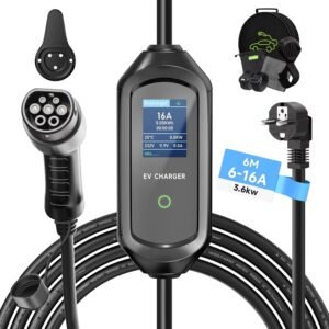 Chargeur voiture électrique 3, Chargeur voiture électrique 3,6 kW Type 2 Wallbox mobile 6 m
