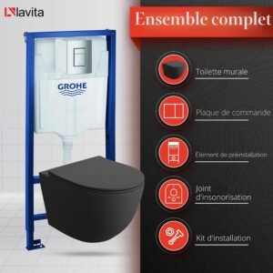 WC suspendu GROHE noir sans rebord, kit complet encastré