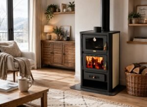 Poêle combustion bois 5+15 kW cuisinière arrière chaudière