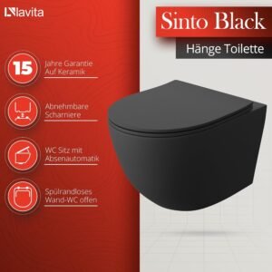 WC suspendu mural GROHE Sinto noir sans bord, kit encastré