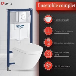 WC suspendu LAVITA Sogo blanc sans bord – Kit encastré