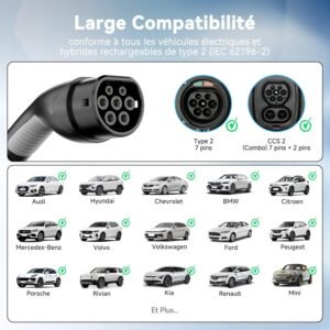 Chargeur voiture électrique EVDANCE Type 2 3,7 kW 6-16A 6,1m
