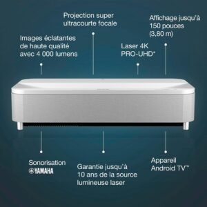 Projecteur laser TV 4K Epson ultracourte focale 4 000 lm
