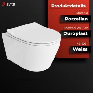WC suspendu mural Lavita blanc sans bord, abattant SoftClose