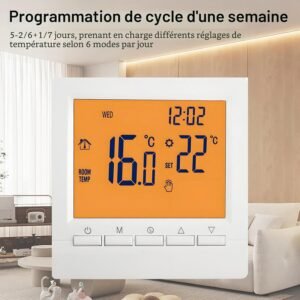 Thermostat intelligent programmable mural chaudière gaz grand écran LCD