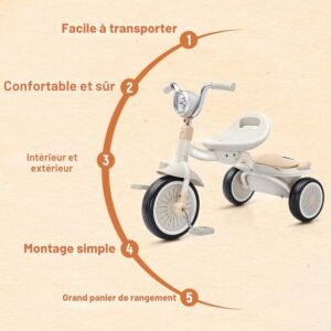 Tricycle bébé UBRAVOO pliable, lumières, 1-5 ans (blanc)