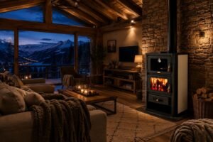 Poêle combustion bois 5+15 kW cuisinière arrière chaudière