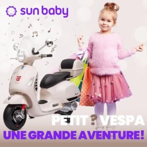 Scooter électrique enfant Vespa Blanc, MP3 et coffre