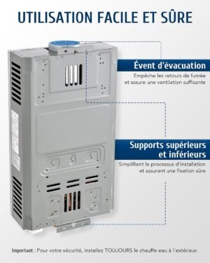 Chauffe-eau à gaz instantané CO-Z 18 L/min sans réservoir