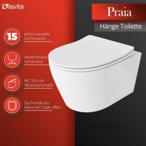 WC suspendu mural Lavita blanc sans bord, abattant SoftClose