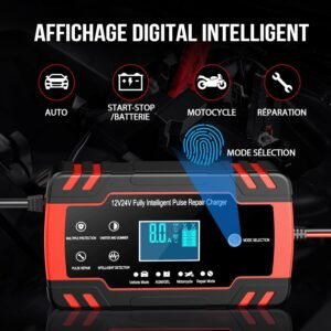 Chargeur batterie voiture 12V/24V 8A, maintien de charge