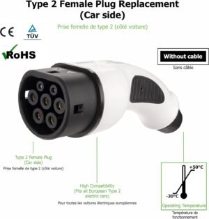 Câble de charge Type 2 32A 3 phases (22 kW) - IEC 62196 Noir