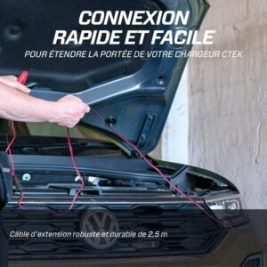 Câble rallonge CTEK 2,5 m robuste pour voitures et motos