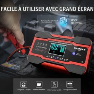 Chargeur batterie voiture 10A NEXPEAK 12/24V avec écran LCD