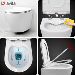 WC mural Lavita sans rebord+plaque Grohe+abattant SoftClose
