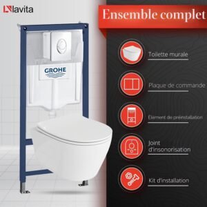 WC suspendu mural Lavita blanc sans bord, abattant SoftClose