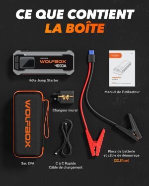 Booster batterie WOLFBOX 4000A 24000mAh — Démarreur 12V