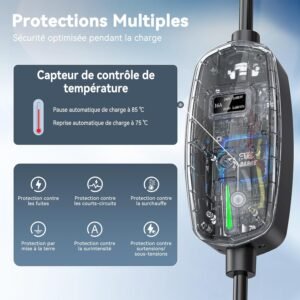 Chargeur voiture électrique EVDANCE Type 2 3,7 kW 6-16A 6,1m